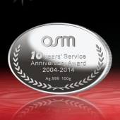 2014年10月：定制瑞典OSM Group成立十周年纪念银币